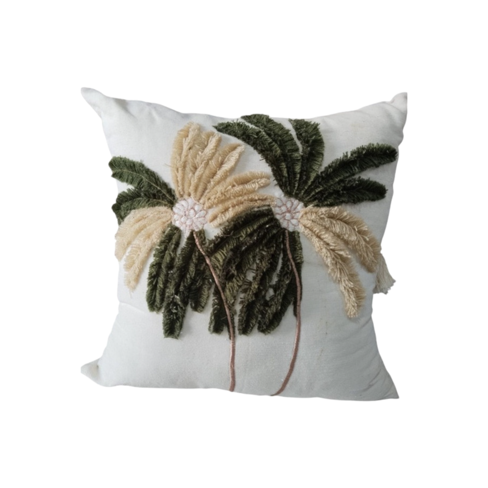 Cushion Cover Palm Green Cream Bordir