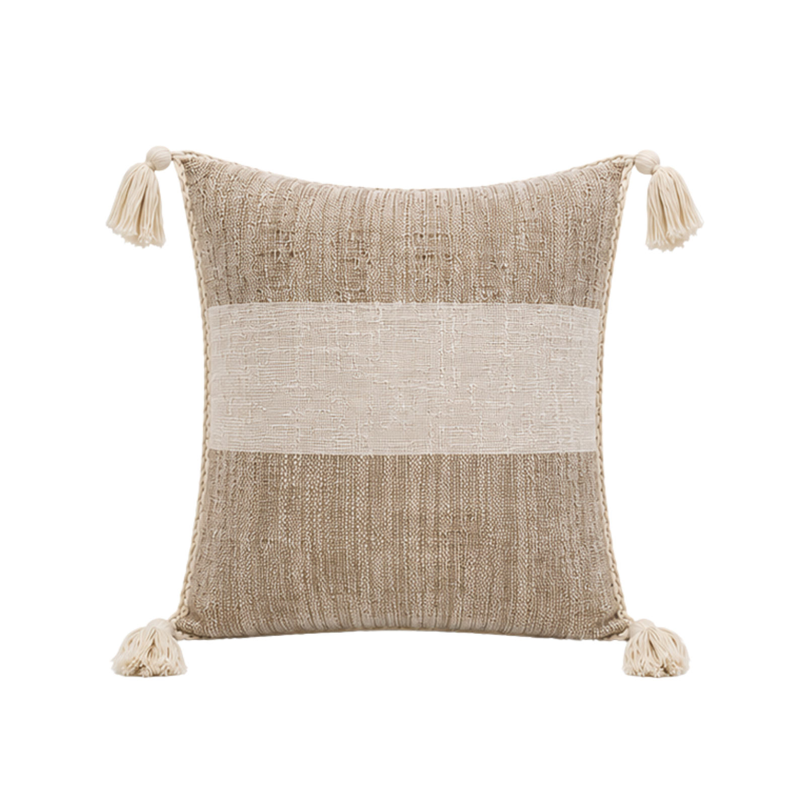 Cushion Cover Linen Block with Pompom