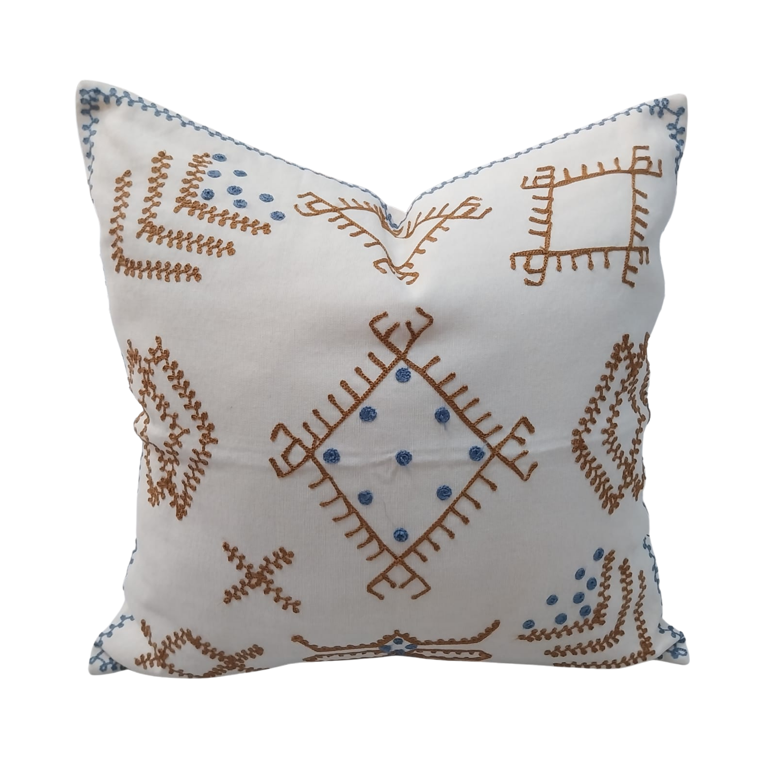 Cushion Cover Rantai Cross White Blue Accent