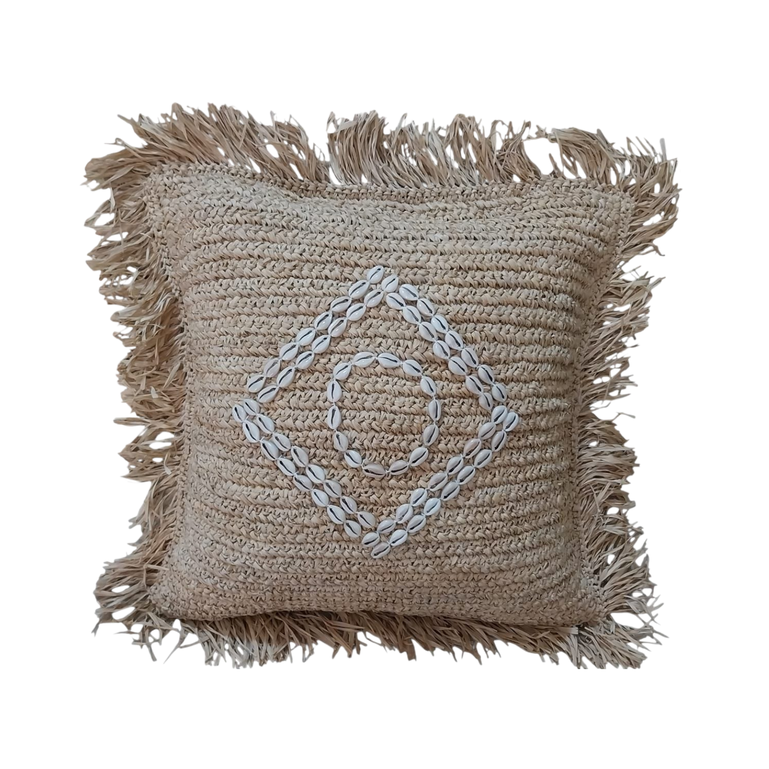 Cushion Cover Rafia Square Shell Natural